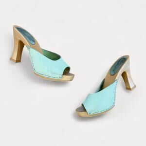 Candies Vintage Y2K Faux Wood Green Leather Sandal Heel